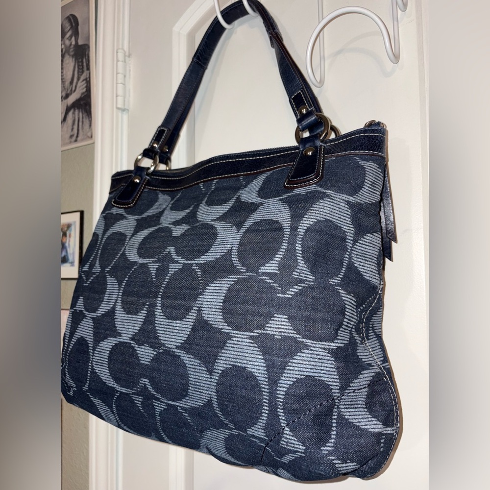 Coach Poppy Denim Signature Tote Large Blue Y2K Shoulder Bag 18993 - Picture 3 of 14
